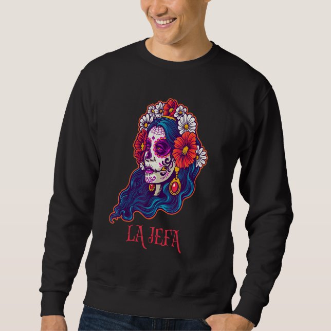 Sudadera Jefa La Skull Flores Jefe Mexicano Dia De Los Muer (Anverso)