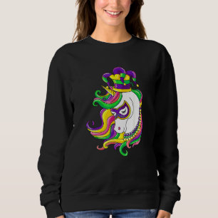 Sudadera Jester Rainbow Unicorn Diseño Máscara Mardi Gras