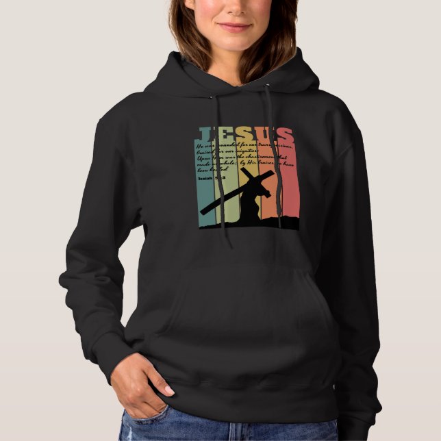 Sudadera JESUS carrying cross Bible quote Isaiah 533 retro  (Anverso)