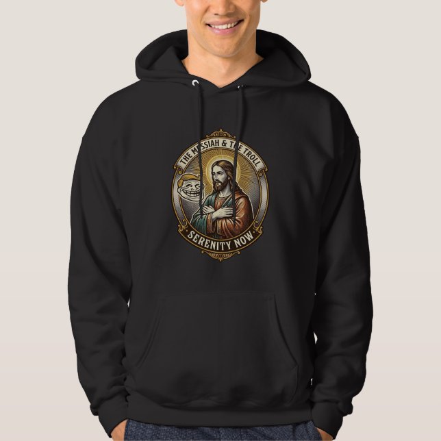 Sudadera Jesús Cruzando Brazos Cara de Troll de Internet Em (Anverso)