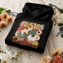 Jesús es mi jefe – Cruz floral vintage cristiana