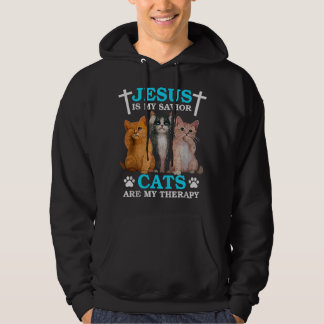 Sudadera Jesus Is My Savior Cats Are My Therapy Christian F