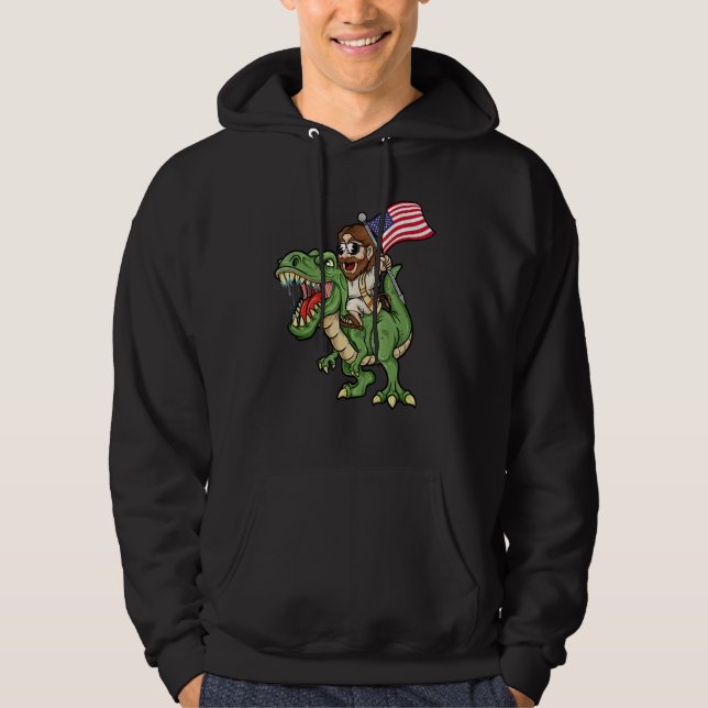 Sudadera Jesus Riding A Tyrannosaurus Rex Dinosaur USA Flag (Anverso)