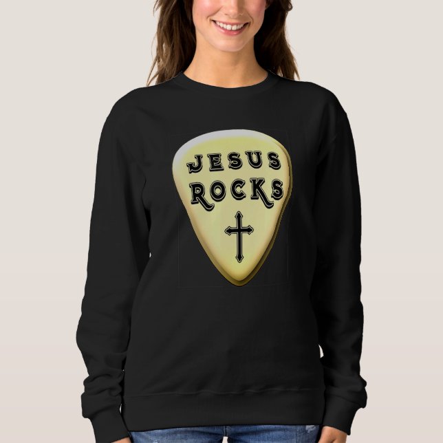 Sudadera Jesús roca Púa de guitarra de oro adoración cristi (Anverso)