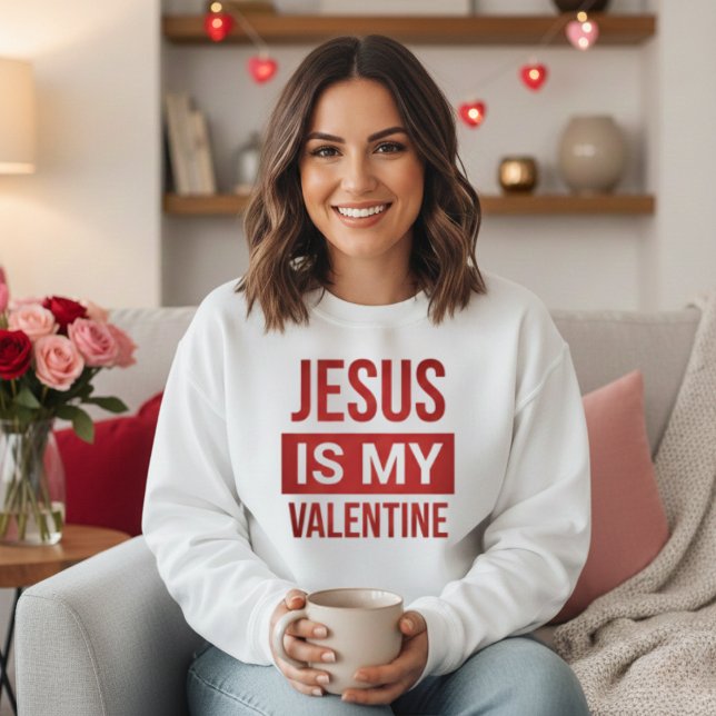 Sudadera Jesús rojo y blanco es mi cristiano de San Valentí (Red and White Jesus Is My Valentine Christian Sweatshirt)