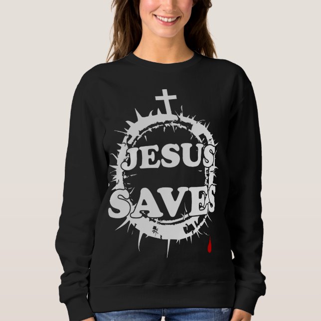 Sudadera Jesús salva con cruz y corona de ánimos (Anverso)