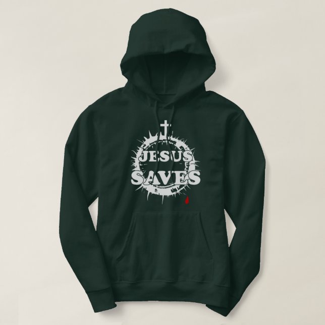 Sudadera Jesús salva con cruz y corona de ánimos (Diseño del anverso)