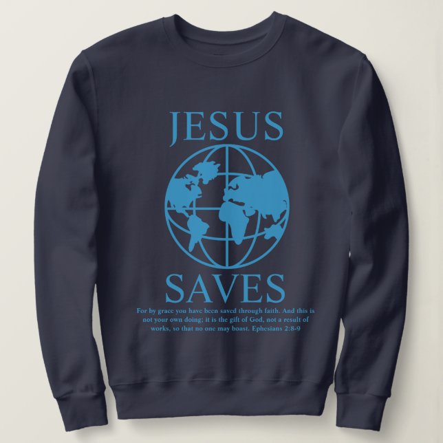 Sudadera Jesús salva el azul oscuro del gráfico 90 (Anverso del diseño)