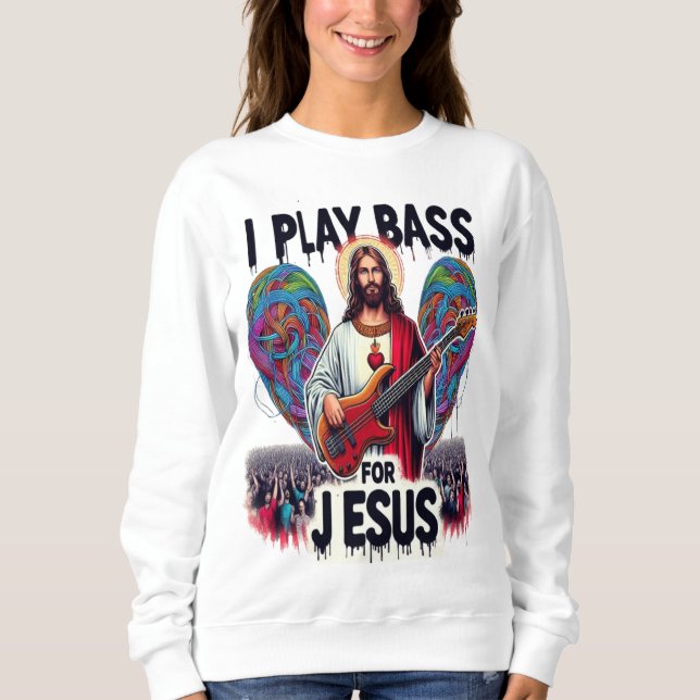 Sudadera Jesús sostiene una guitarra de bajo (Anverso)
