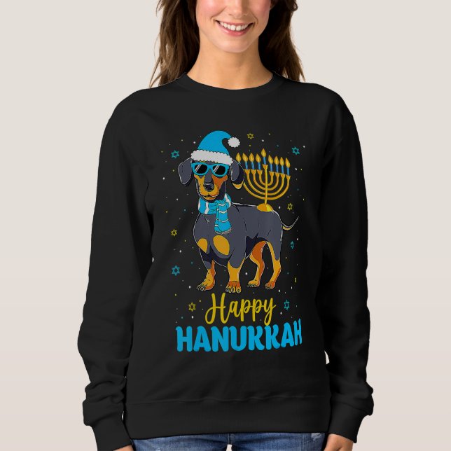 Sudadera Jewish Dachshund Menorah Happy Hanukkah Chanukah (Anverso)