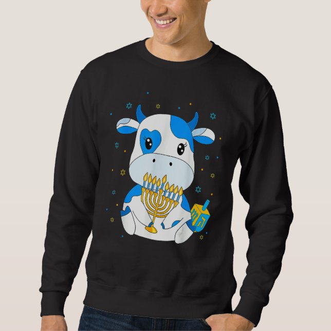 Sudadera Jewish Milk Cow Hanukkah Decorations Menorah Dreid (Anverso)