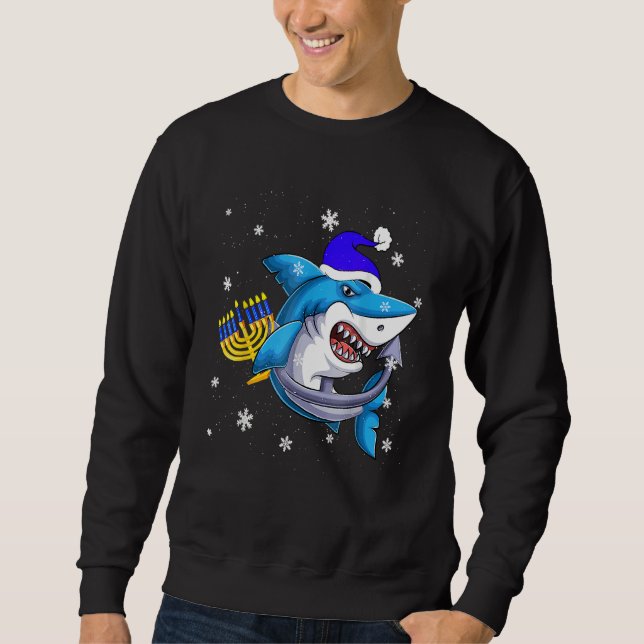 Sudadera Jewish Shark Menorah  Hanukkah Chanukah Animal (Anverso)