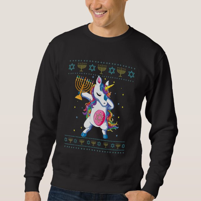 Sudadera Jewnicorn Hanukkah Unicorn Ugly Christmas Pjs (Anverso)