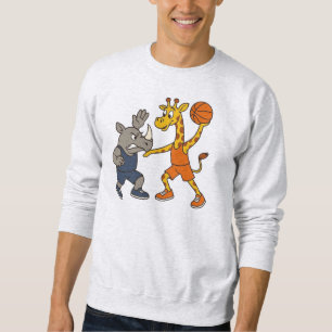 Sudadera Jirafa de dibujos animados y rinoceronte jugando b