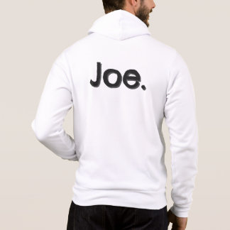Sudadera Joe. Nombre en letra negra sobre fondo blanco