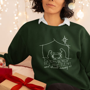 Sudadera John 1:14 Navidades Natividad Scripture Verde