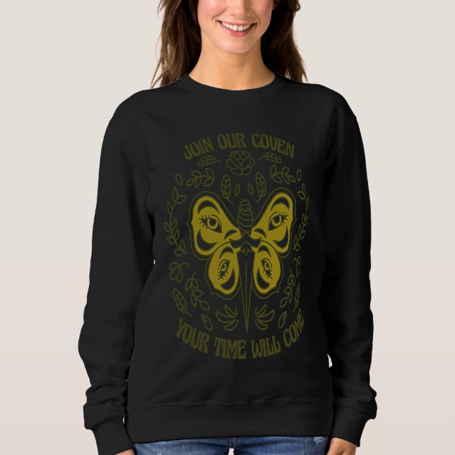 Sudadera Join Our Coven Wiccan Wicca Pagan Witch Retro Moth (Anverso)