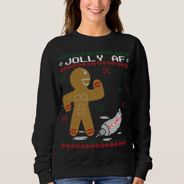 Sudadera Jolly AF Gingerbread Man Body Builder Feo Christin (Anverso)