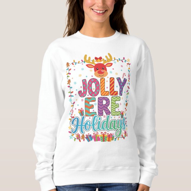 Sudadera "Jolly Reindeer Holiday Lights Sweatshirt" (Anverso)