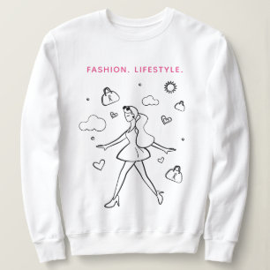 Sudadera Joven Chica de moda - Esbozo en negro, blanco y ro