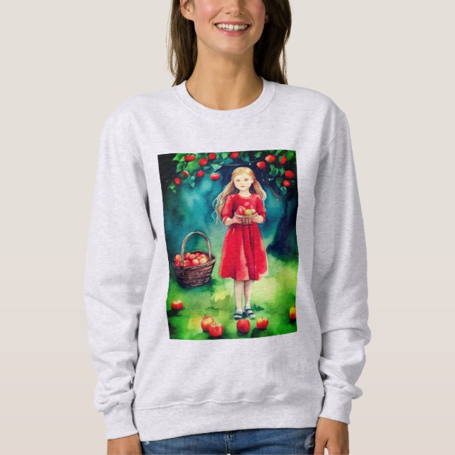 Sudadera Joven Chica en un huerto de Apple (Anverso)