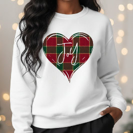 Sudadera Joy Christmas Holiday Red & Green Heart Tartan