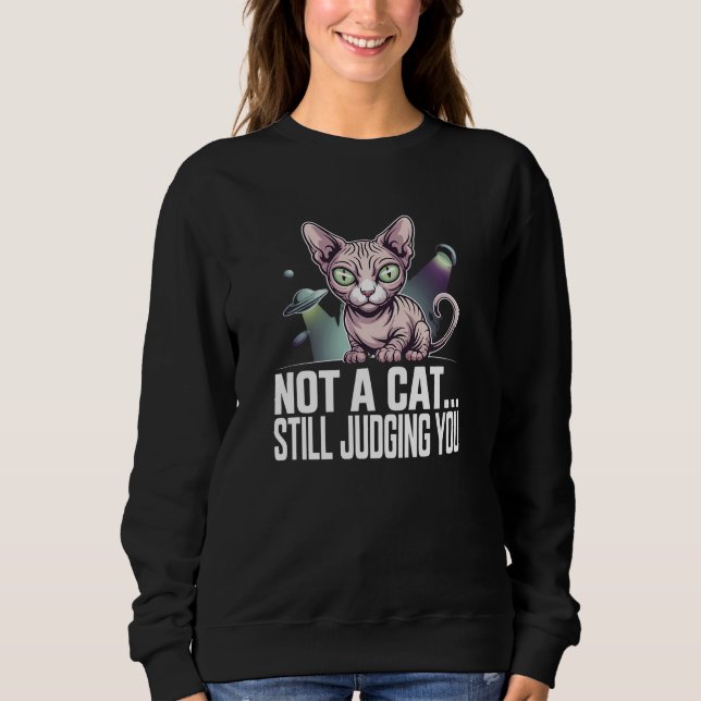 Sudadera Judging Sphynx Cat UFO Alien Sarcastic Art (Anverso)