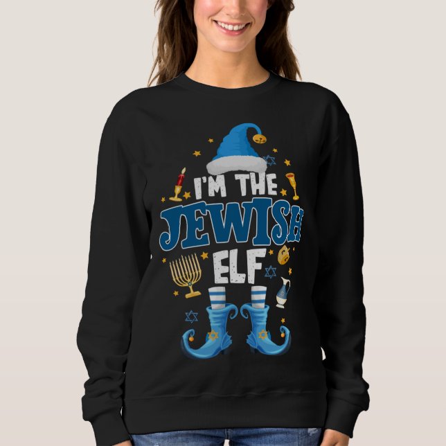 Sudadera Judío Elf Funny Hanukkah Gift Chanukah Cute ELF C (Anverso)