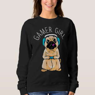 Sudadera Jugador Chica Perro Jugar Pug Perro Cute Videojueg