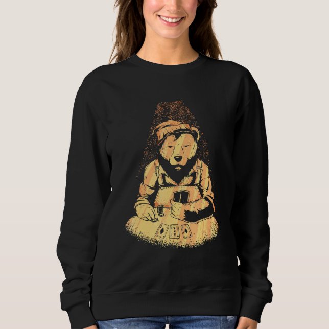Sudadera Jugador de Bear Poker Jugando Cartas Lucky Gambler (Anverso)