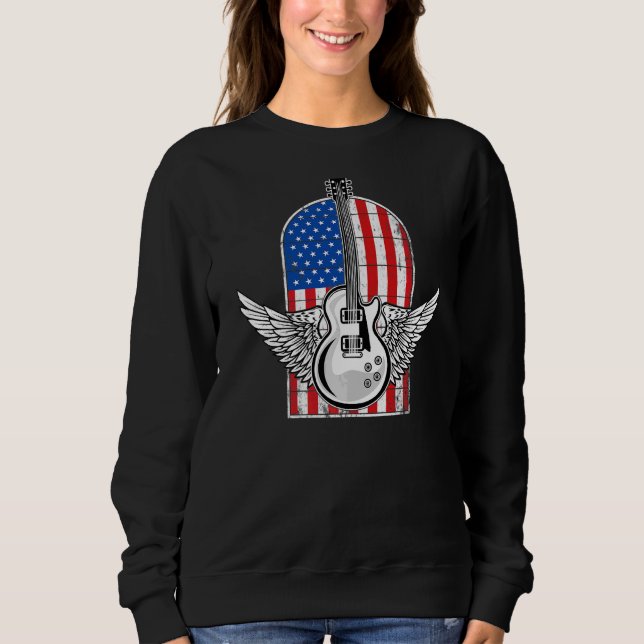 Sudadera Jugador de guitarra con bandera estadounidense de  (Anverso)