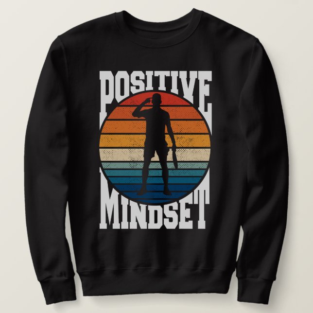 Sudadera Jugador de tenis retro Sunset con mentalidad posit (Anverso del diseño)