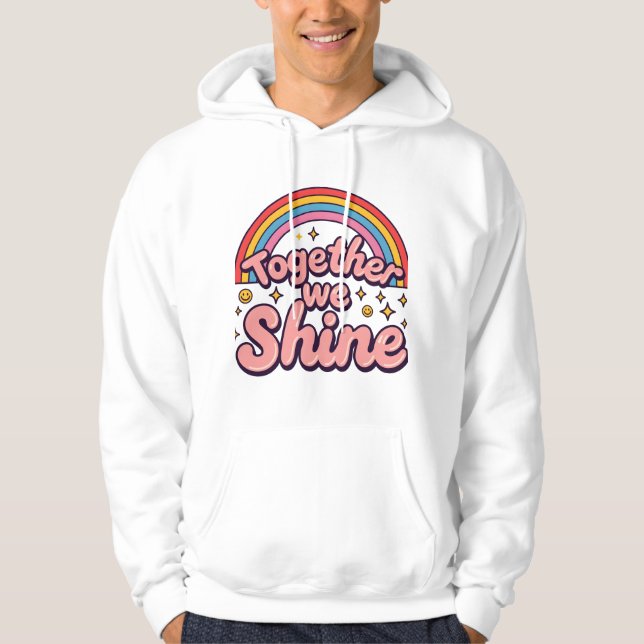 Sudadera Juntos Brillamos – Cita Retro Orgullo Arcoíris (Anverso)
