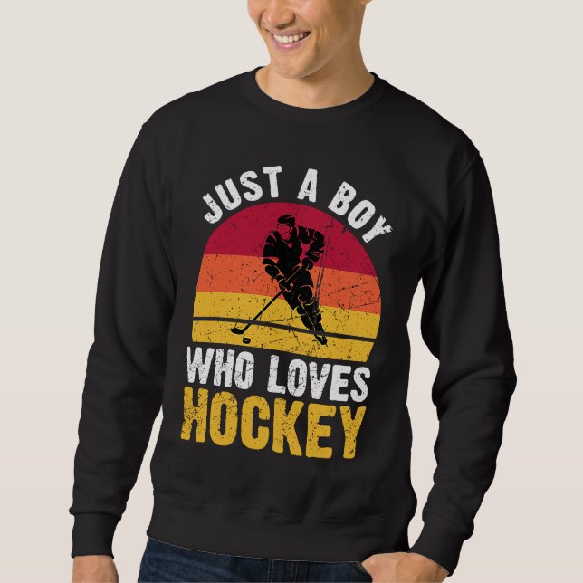 Sudadera Just A Boy Who Loves Hockey Funny Ice Hockey Frisb (Anverso)