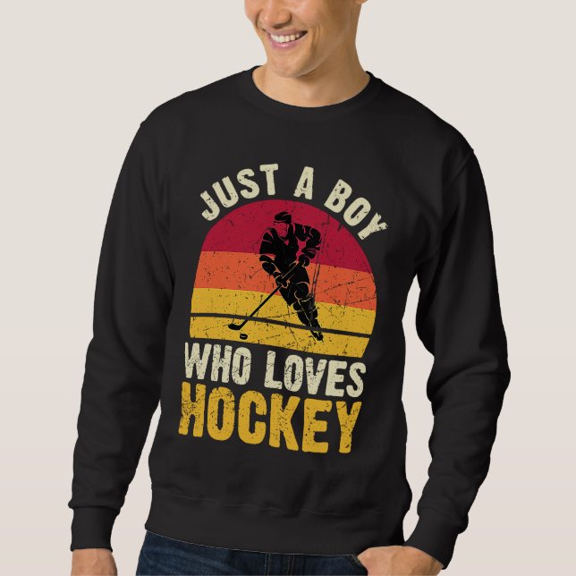 Sudadera Just A Boy Who Loves Hockey  Ice Hockey Frisbee (Anverso)