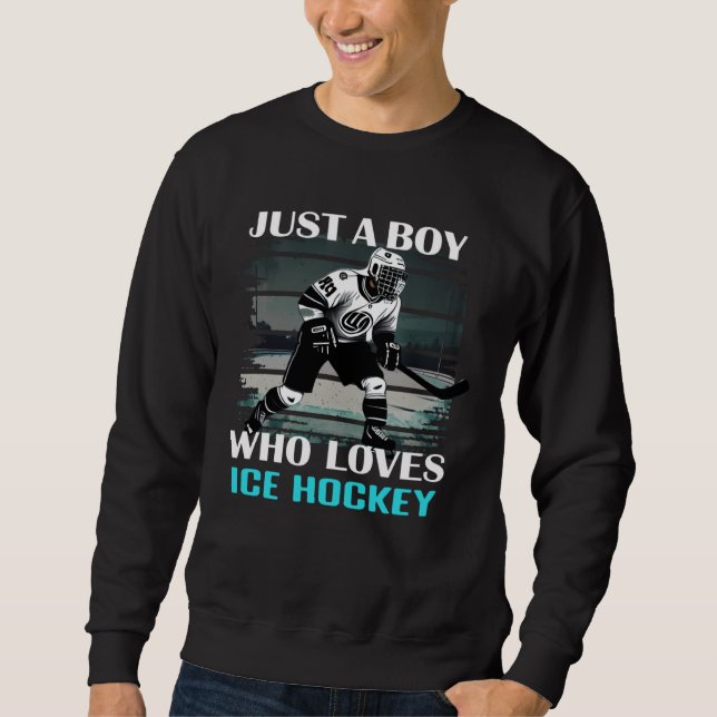 Sudadera Just A Boy Who Loves Ice Hockey  Hockey  Coach (Anverso)