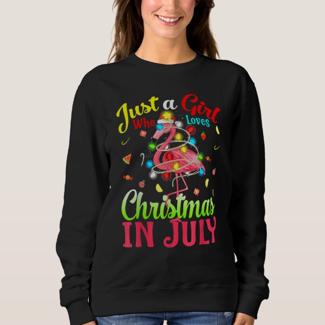 Sudadera Just A Girl Who Loves Christmas In July Flamingo (Anverso)