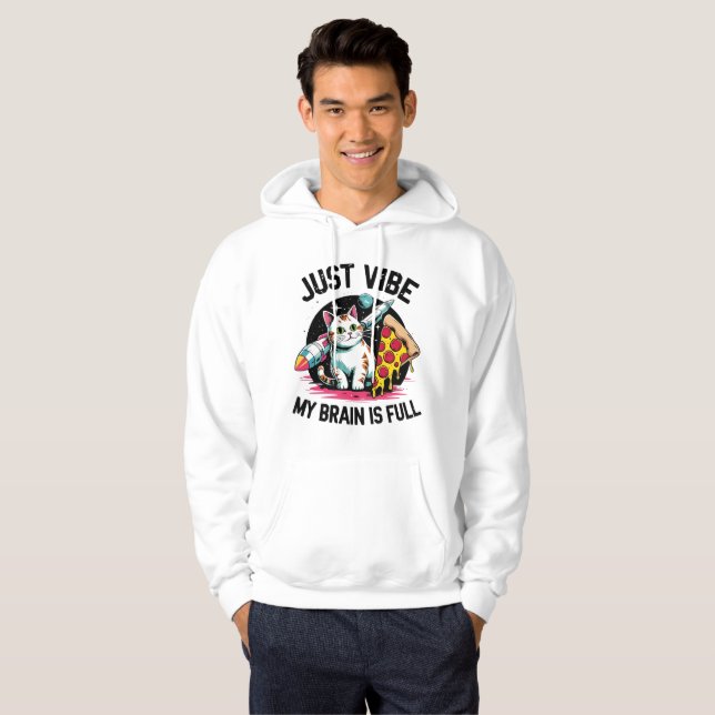 Sudadera "Just Vibe" - Camiseta espacial Cat & Pizza (Anverso completo)