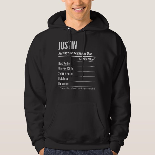 Sudadera Justin Sering Size Nutrition Label Calories (Anverso)