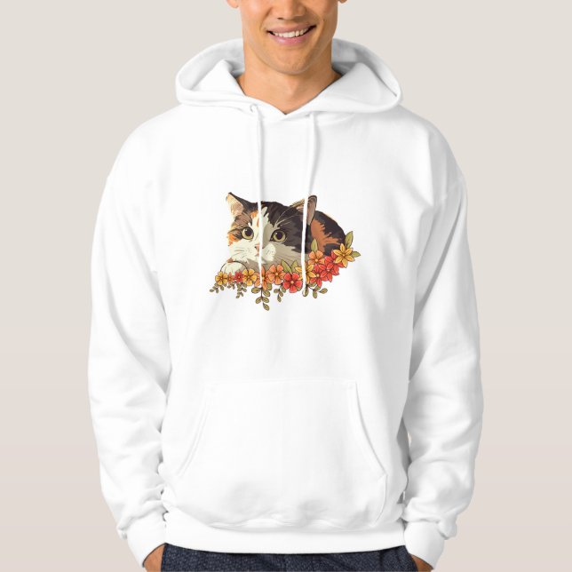 Sudadera Kawaii Calico Cat Floral Peeking Art (Anverso)