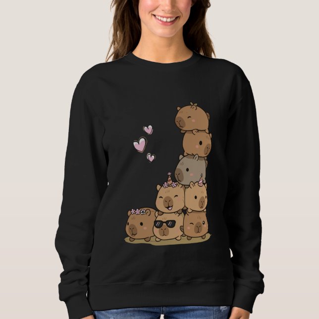 Sudadera Kawaii Capybaras Stack Cute Cuddle Crew (Anverso)