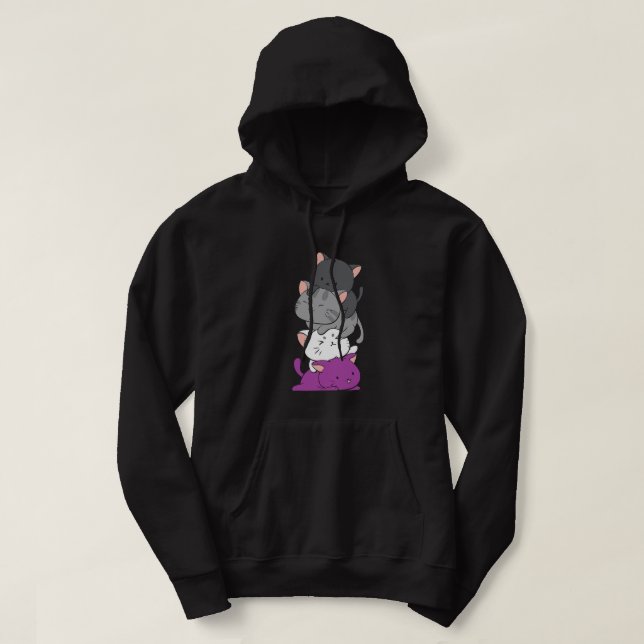 Sudadera Kawaii Cat Pile Anime - Bandera del Orgullo Asexua (Diseño del anverso)