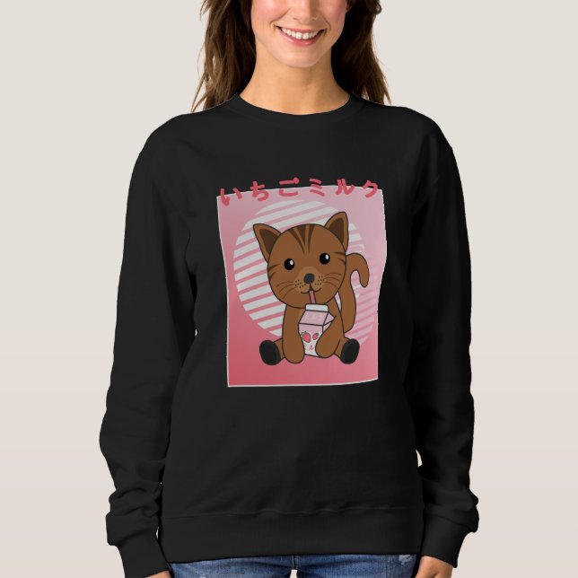 Sudadera Kawaii Cat Retro Leche de fresa japonesa (Anverso)