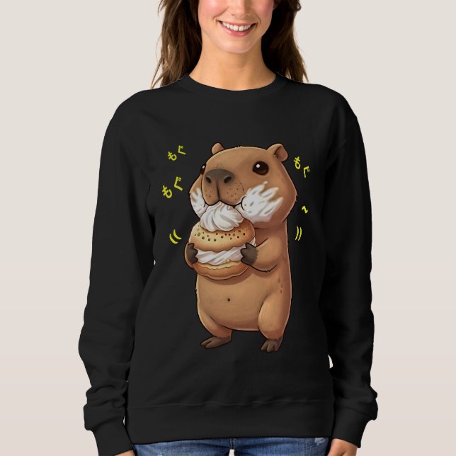 Sudadera Kawaii Chibi Capybara Munching Happily Funny Water (Anverso)