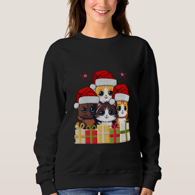 Sudadera Kawaii Christmas Kittens in Santa Hats  (Anverso)
