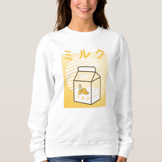 Sudadera Kawaii Cow Retro Leche de plátanos japonesa (Anverso)