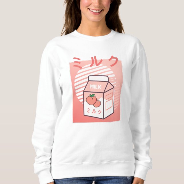 Sudadera Kawaii Cow Retro Leche japonesa de bata (Anverso)