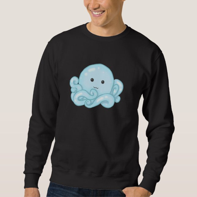 Sudadera Kawaii Cute Aesthetic Happy Pastel Blue Octopus (Anverso)