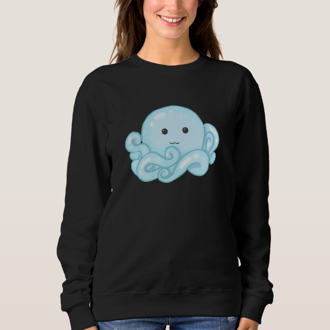 Sudadera Kawaii Cute Aesthetic Happy Pastel Blue Octopus (Anverso)
