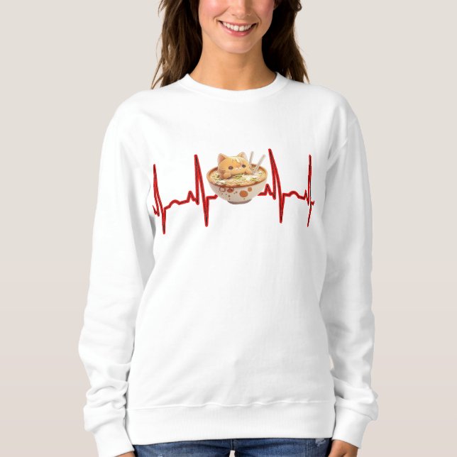 Sudadera Kawaii Cute Kitten Ramen EKG Heartbeat Otaku Anime (Anverso)